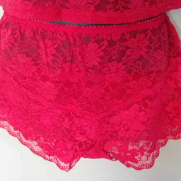 Vtg Red Lacey Baby Doll Lounging Set - Picture 4 of 7